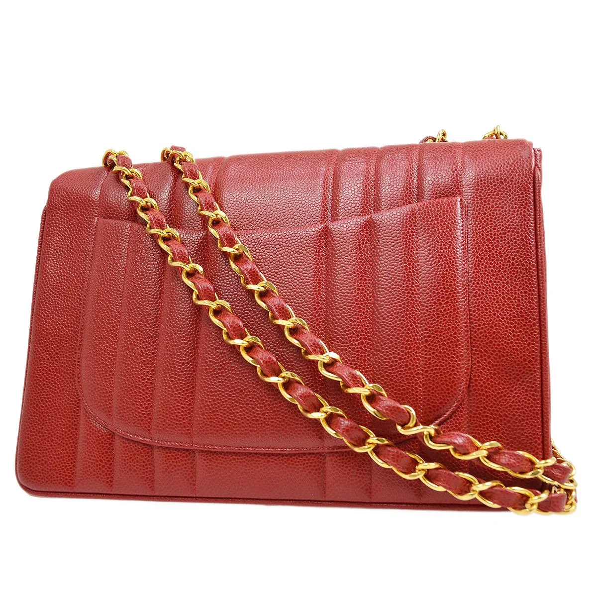 Chanel * 1991-1994 Red Caviar Skin Vertical Classic Flap Jumbo - Image 3