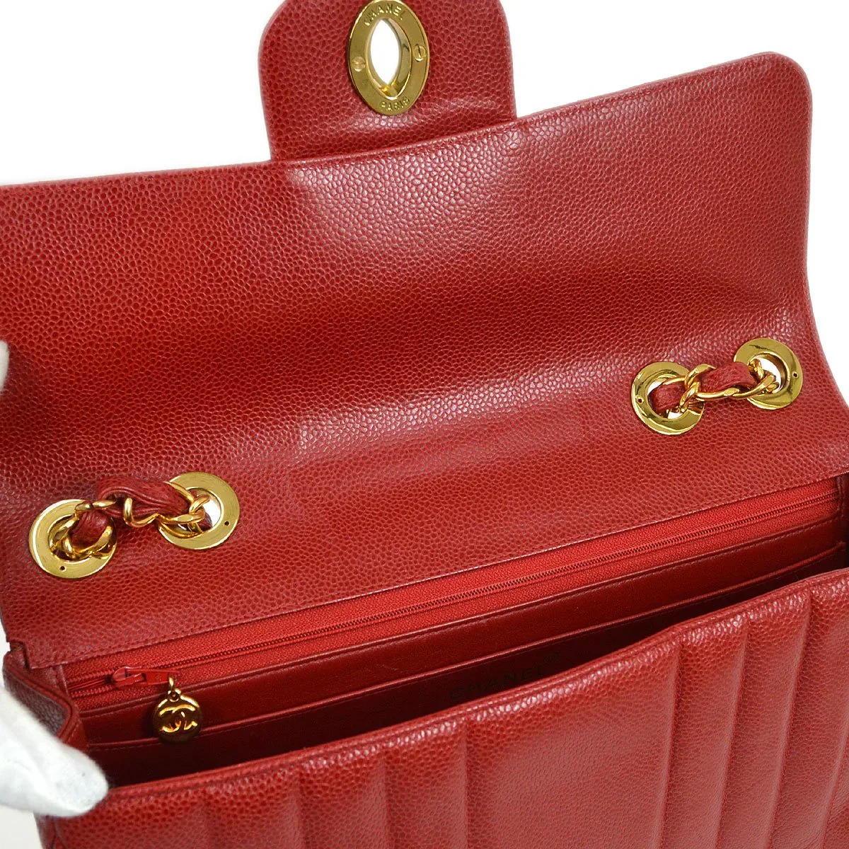 Chanel * 1991-1994 Red Caviar Skin Vertical Classic Flap Jumbo - Image 8