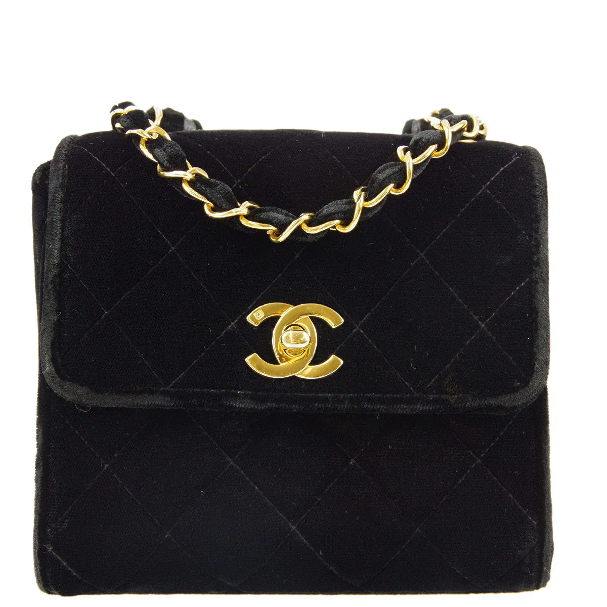 Chanel * 1991-1994 Black Velvet Straight Flap Shoulder Bag