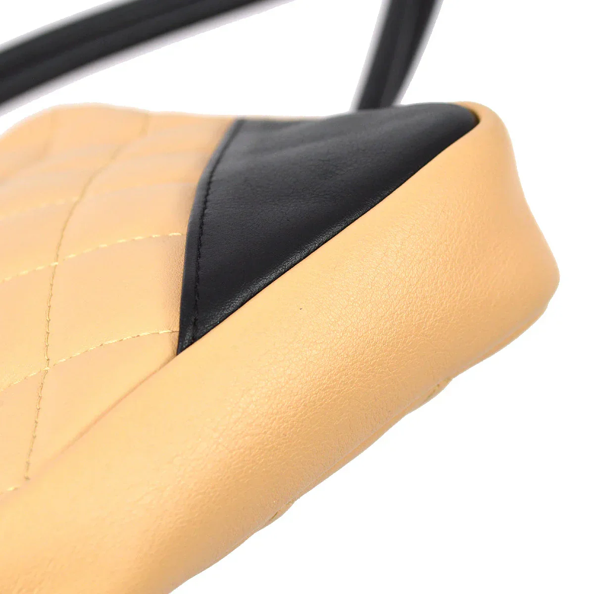 Chanel 2003-2004 Beige Black Calfskin Cambon Ligne Shoulder Bag - Image 3