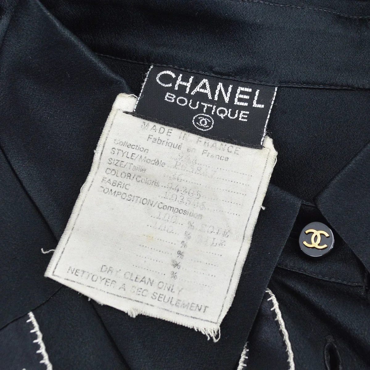 Chanel Ribbon Blouse Shirt Black 94A #36 - Image 10