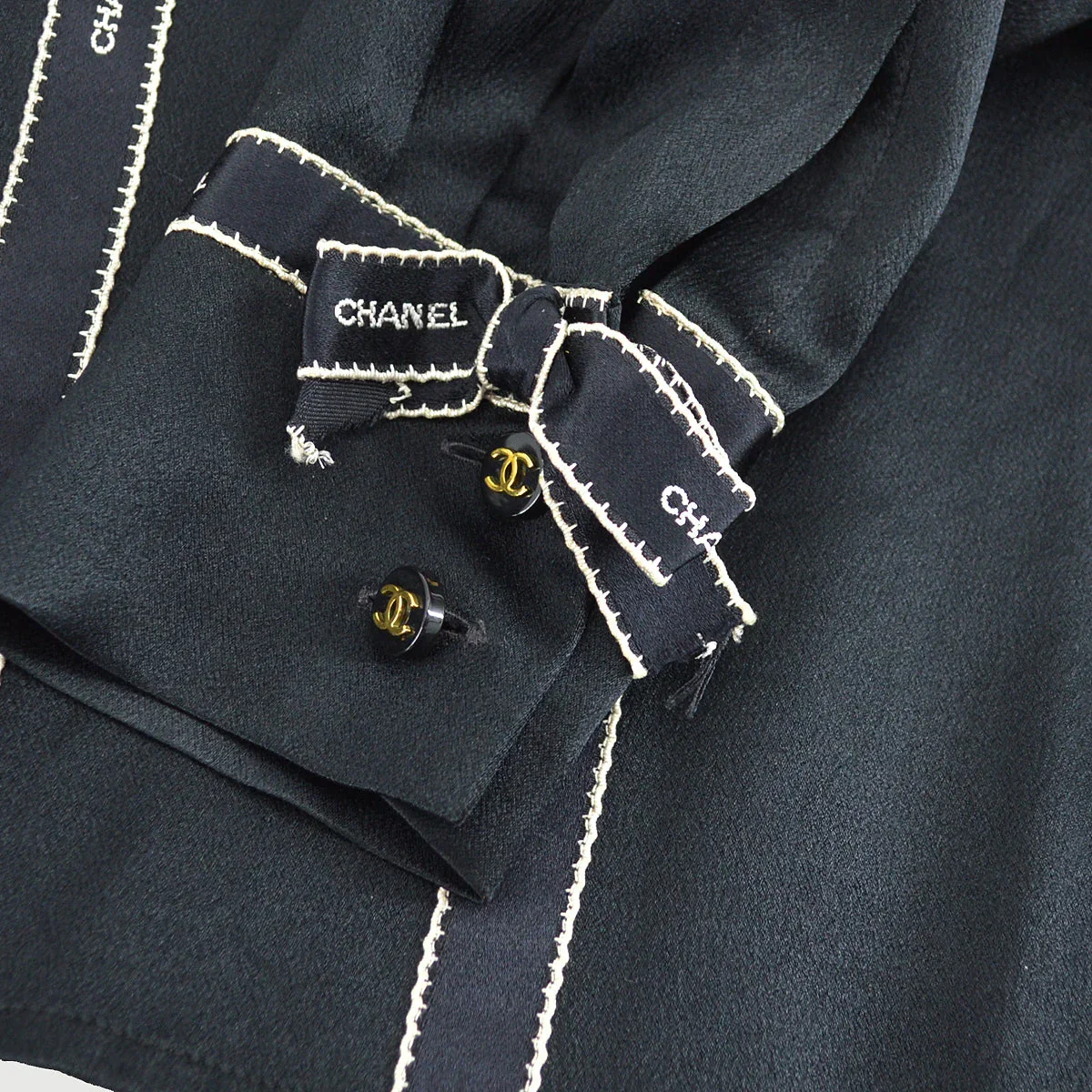 Chanel Ribbon Blouse Shirt Black 94A #36 - Image 3