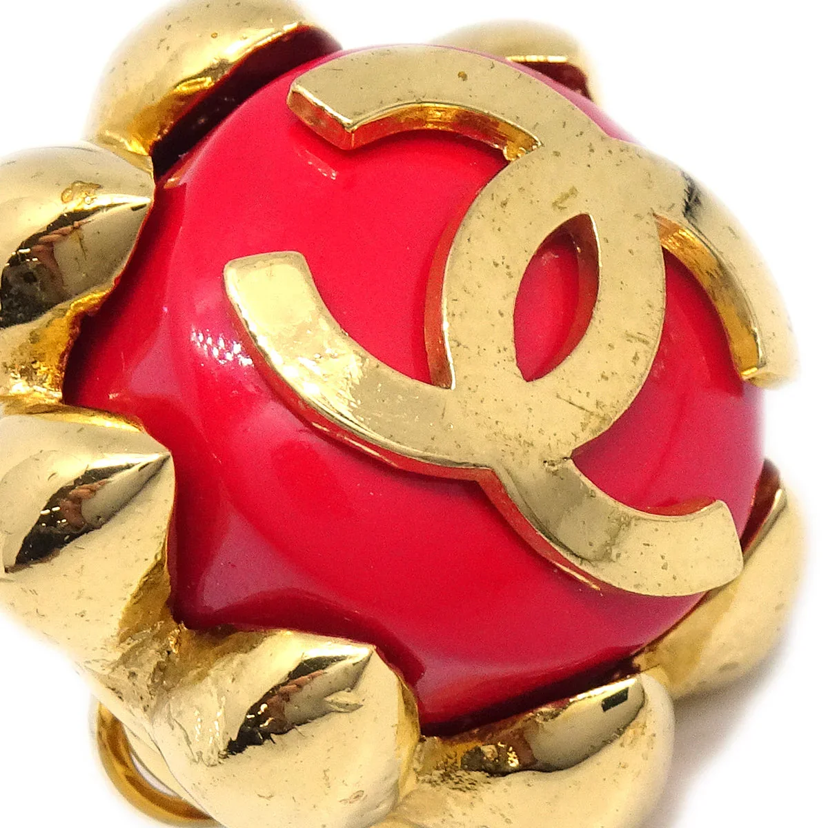 Chanel Button Earrings Clip-On Red 29 - Image 2