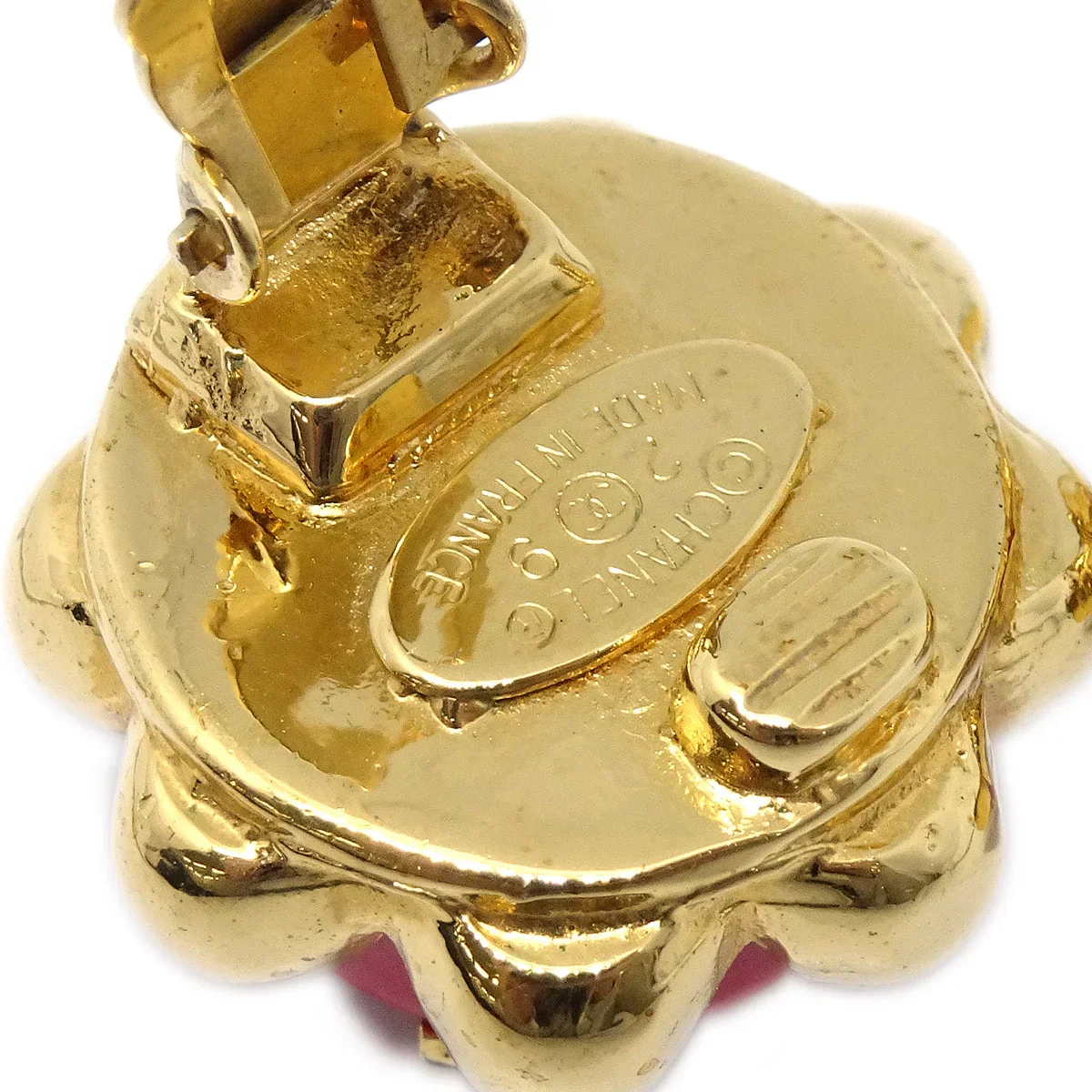 Chanel Button Earrings Clip-On Red 29 - Image 4