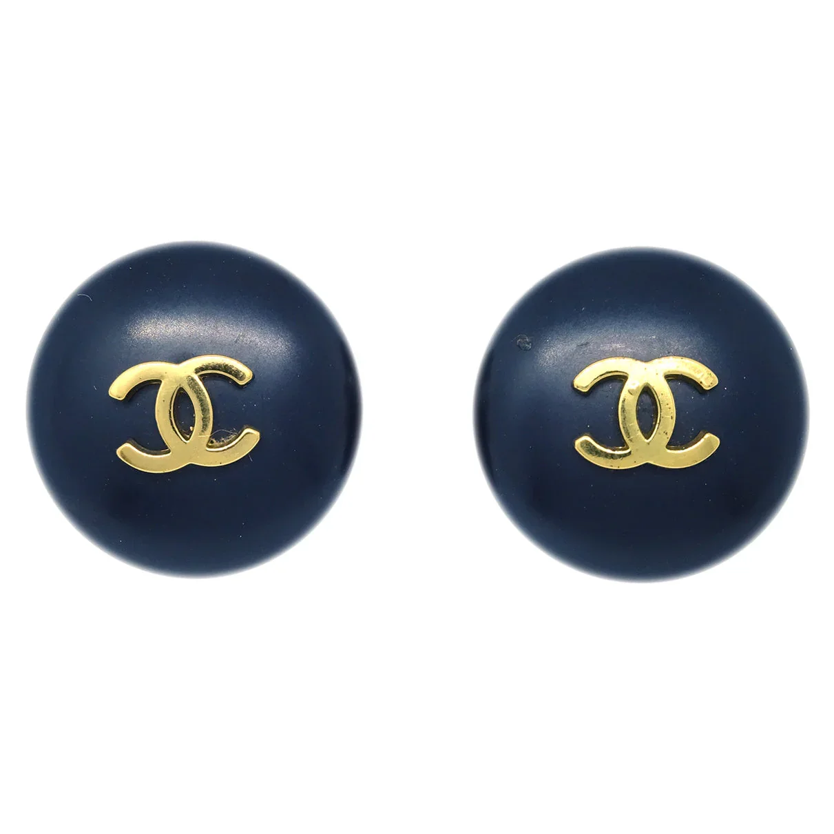 Chanel Button Earrings Clip-On Black 95P
