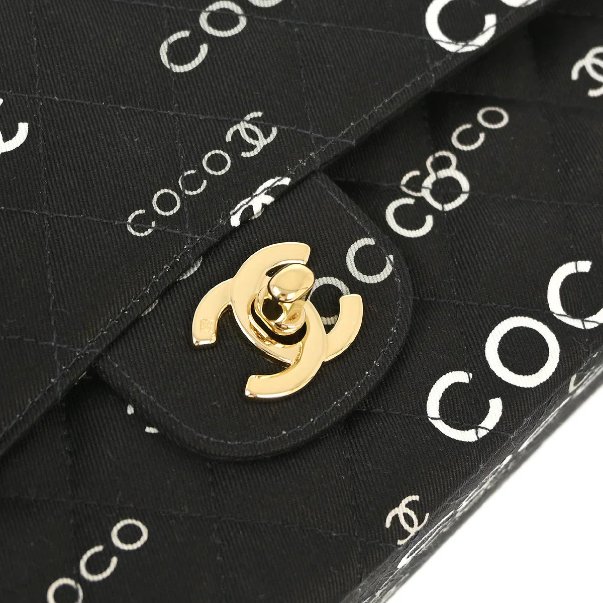 Chanel Black Canvas COCO Medium Classic Double Flap Shoulder Bag - Image 4