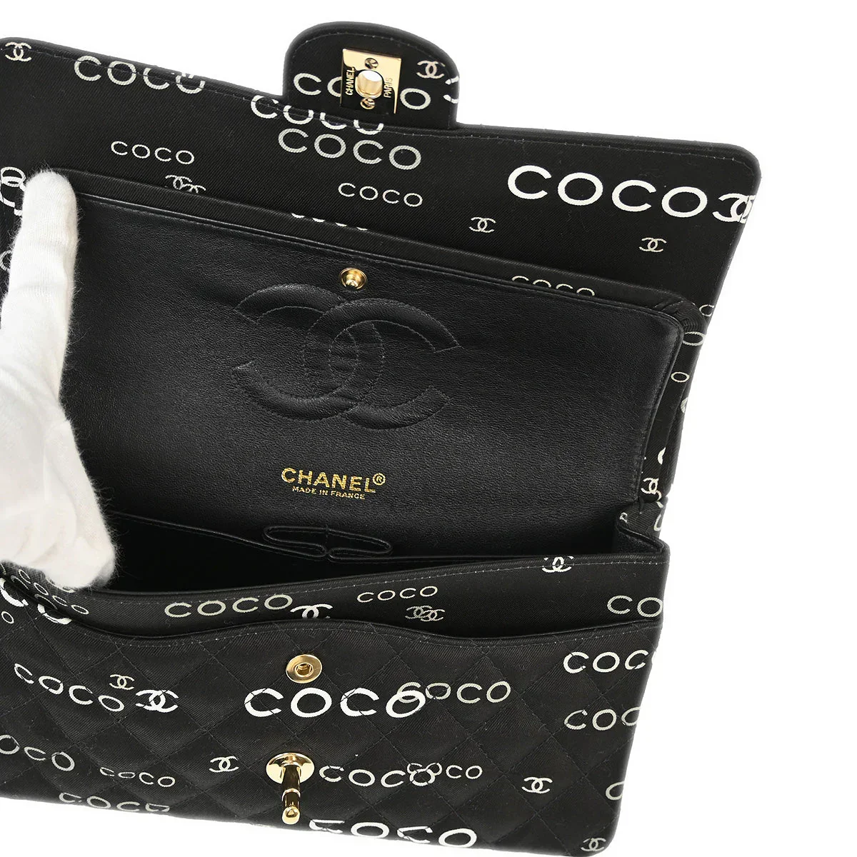 Chanel Black Canvas COCO Medium Classic Double Flap Shoulder Bag - Image 8
