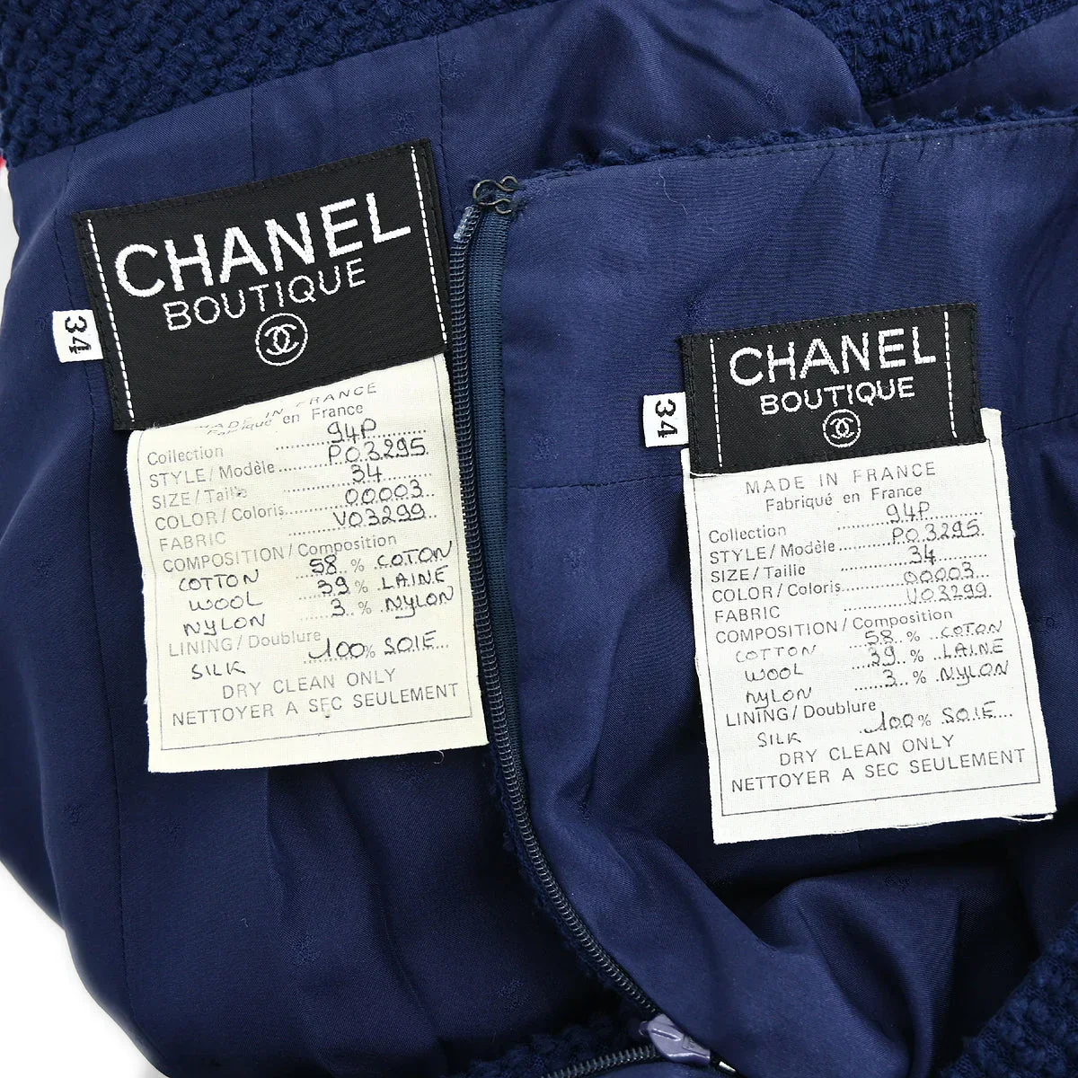 Chanel 1993 Setup Suit Jacket Skirt Navy #34 - Image 10