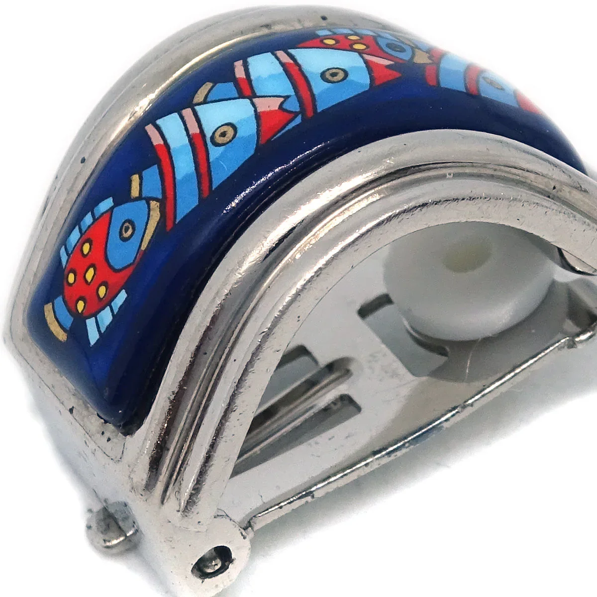 Hermes Silver Enamel Cloisonne Earrings Clip-On - Image 2