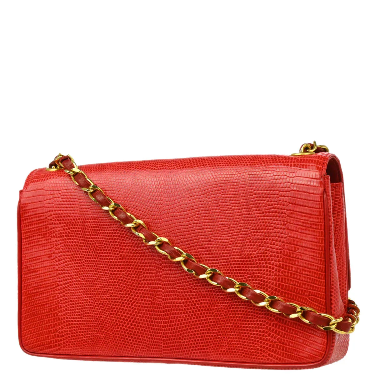 Chanel 1989-1991 Red Lizard Single Flap Shoulder Bag - Image 2