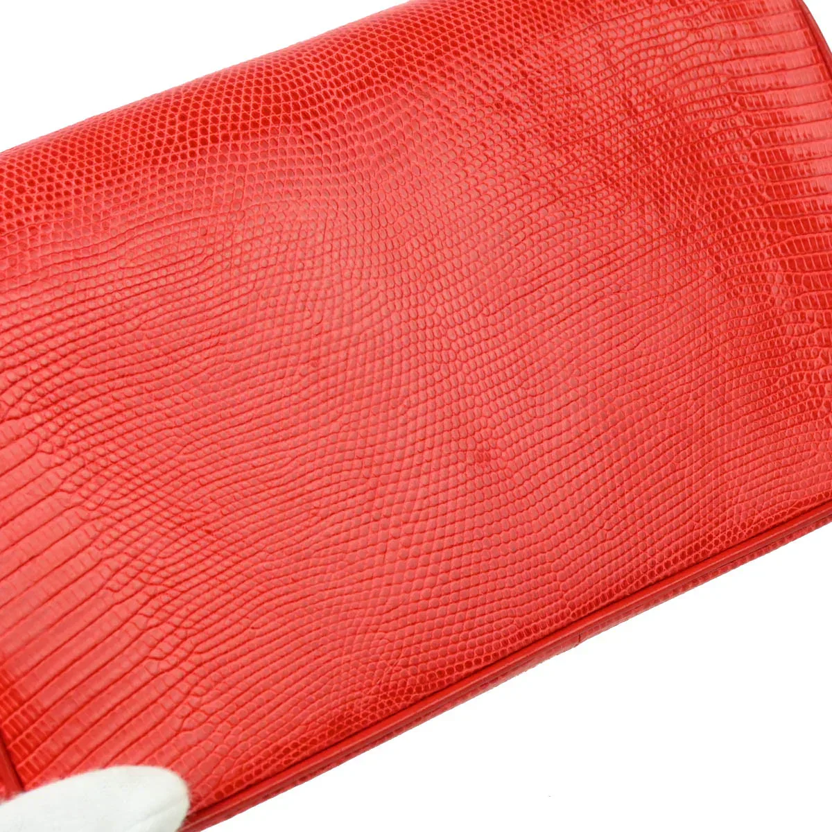 Chanel 1989-1991 Red Lizard Single Flap Shoulder Bag - Image 4