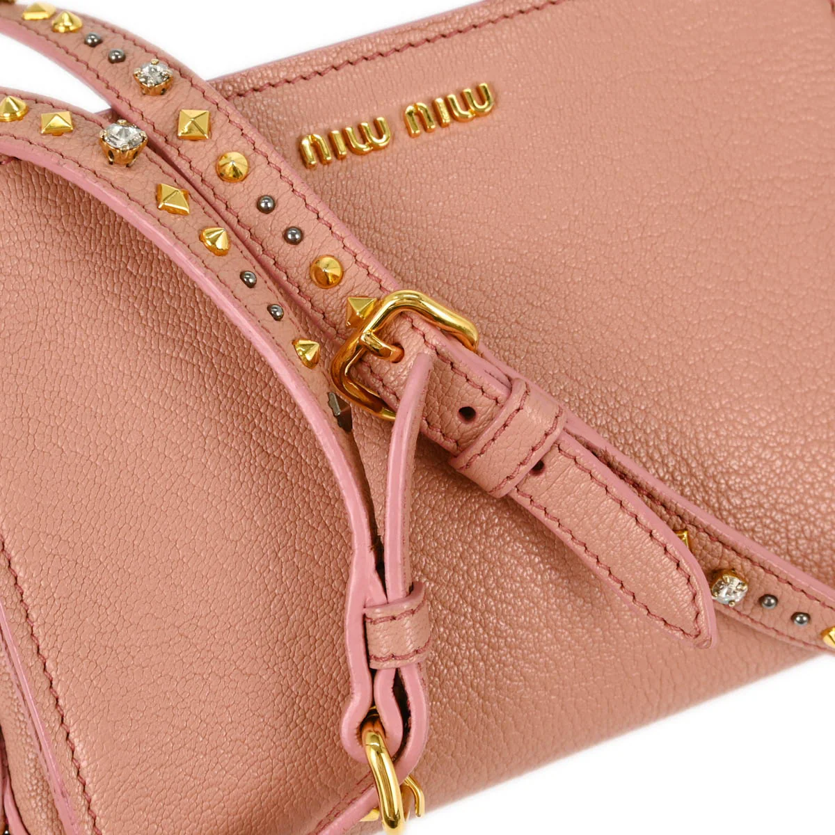 Miu Miu Pink Goatskin Studded Shoulder Bag - Image 6