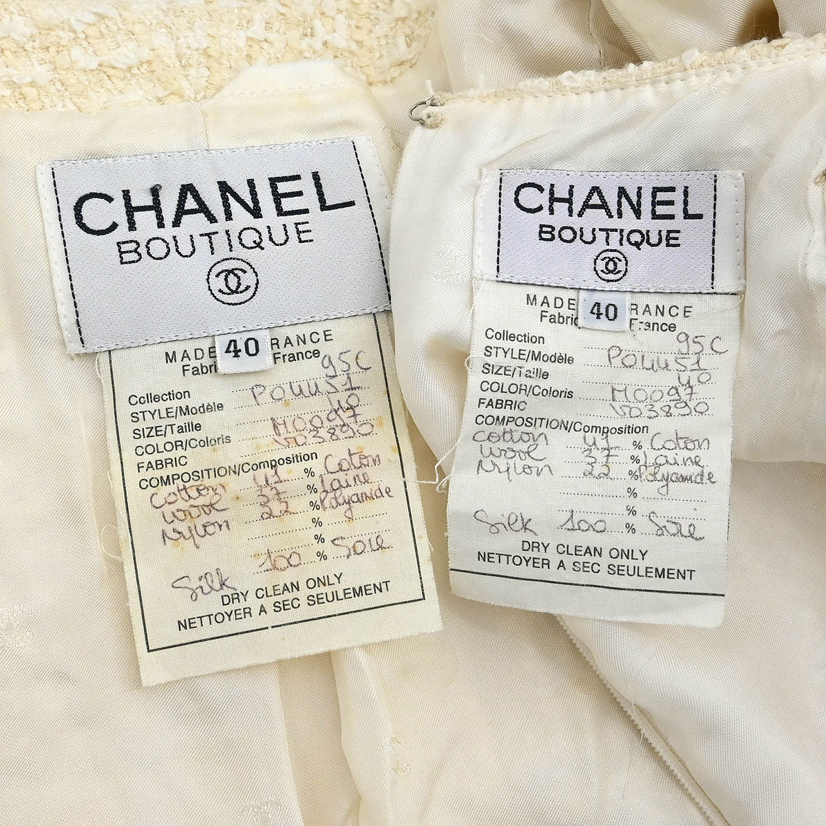Chanel 1995 Setup Suit Jacket Skirt White #40 - Image 9