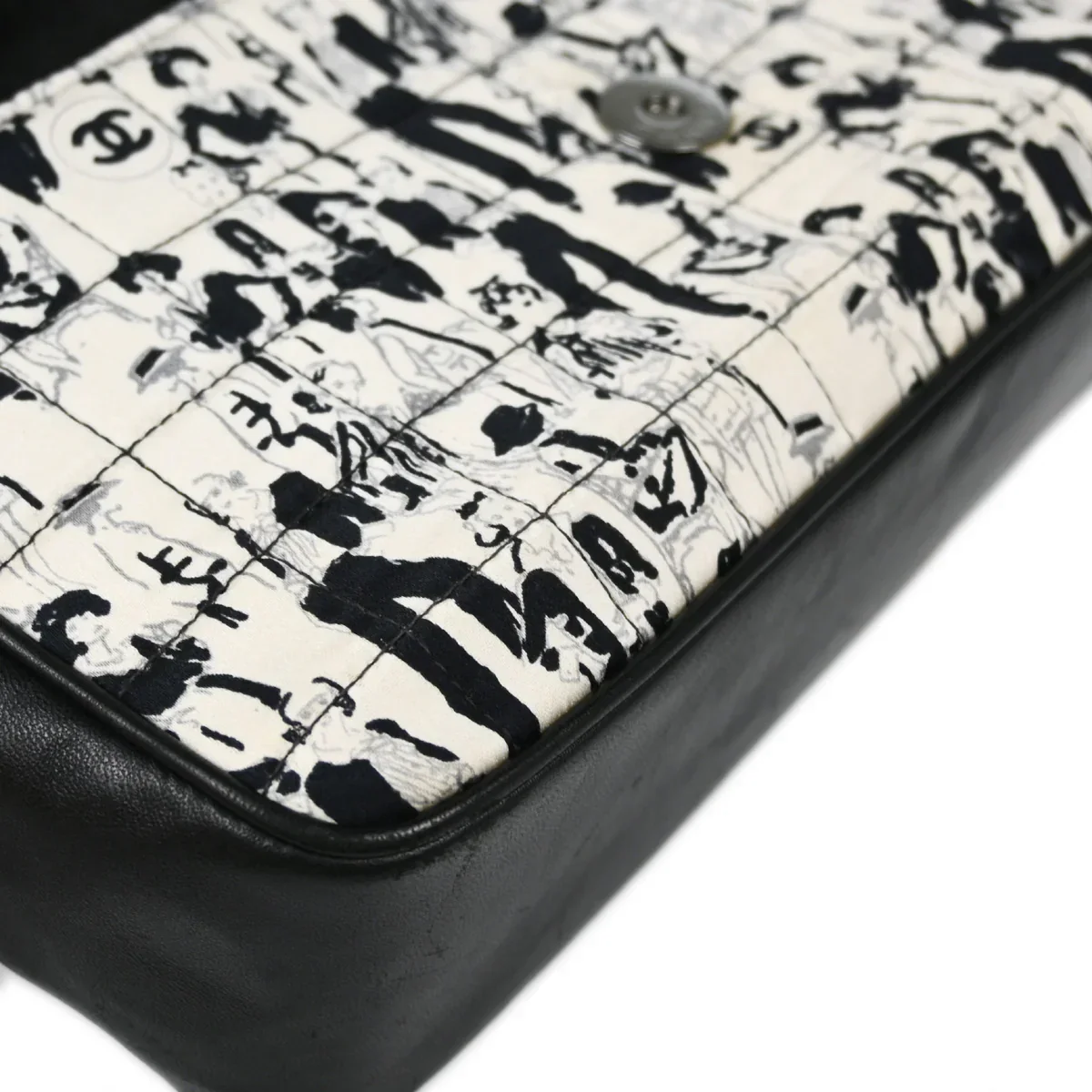 Chanel 2003-2004 Black White Silk Lambskin Choco Bar Shoulder Bag - Image 11