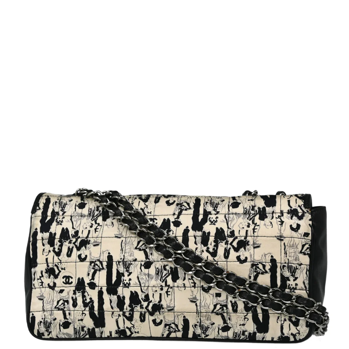 Chanel 2003-2004 Black White Silk Lambskin Choco Bar Shoulder Bag - Image 2