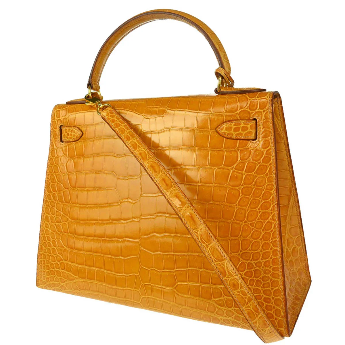 Hermes *1997 Saffron Crocodile Porosus Kelly 28 Sellier 2way Shoulder Handbag - Image 2
