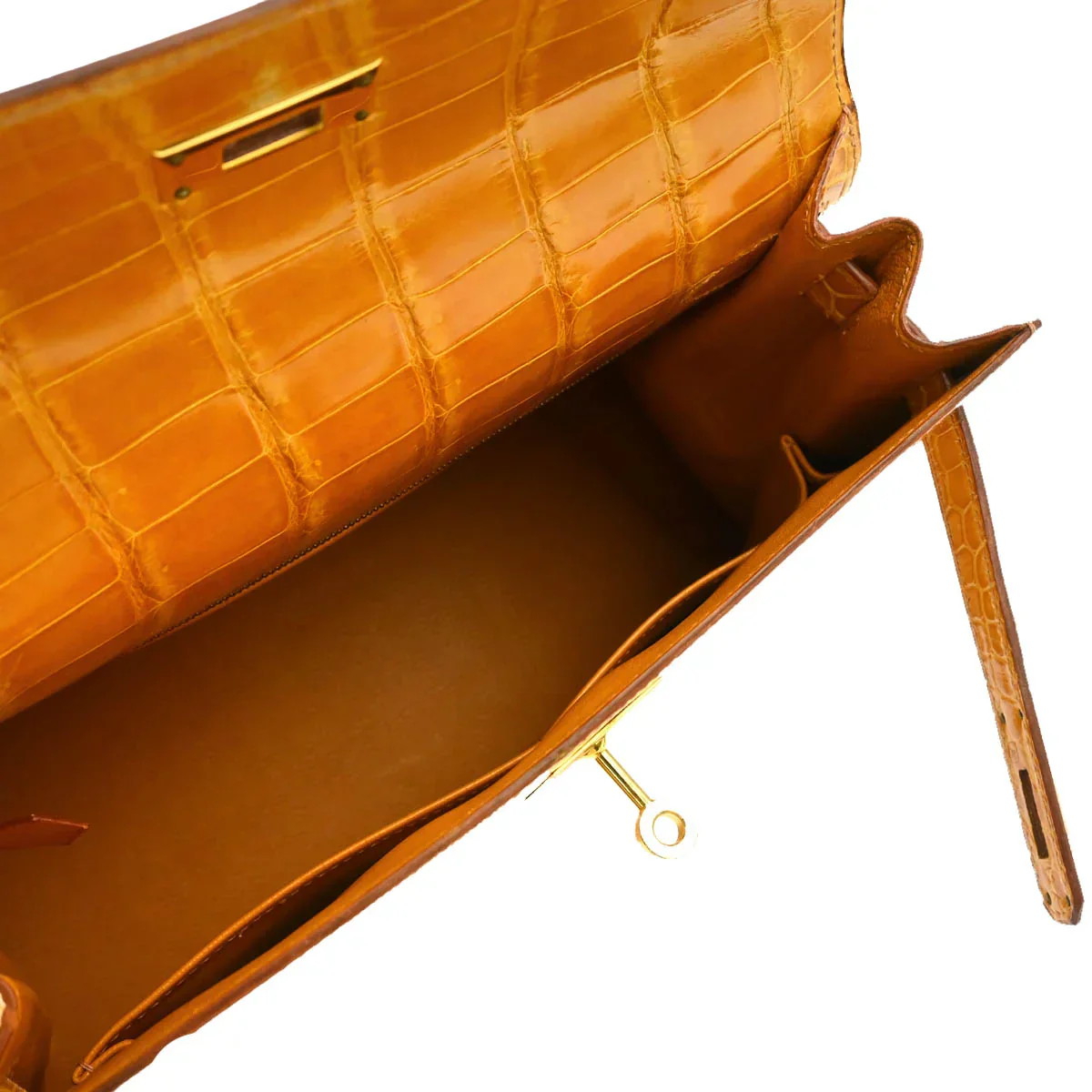 Hermes *1997 Saffron Crocodile Porosus Kelly 28 Sellier 2way Shoulder Handbag - Image 4