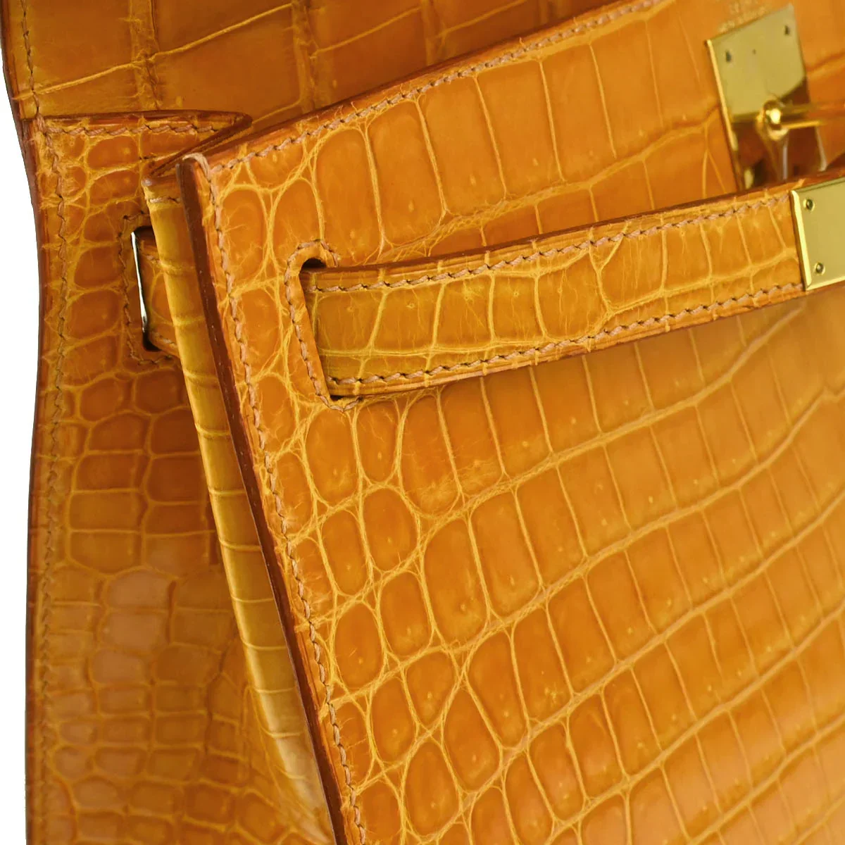 Hermes *1997 Saffron Crocodile Porosus Kelly 28 Sellier 2way Shoulder Handbag - Image 7