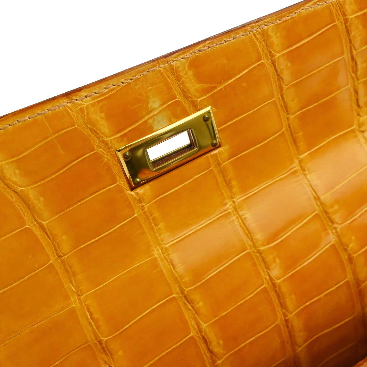 Hermes *1997 Saffron Crocodile Porosus Kelly 28 Sellier 2way Shoulder Handbag - Image 9