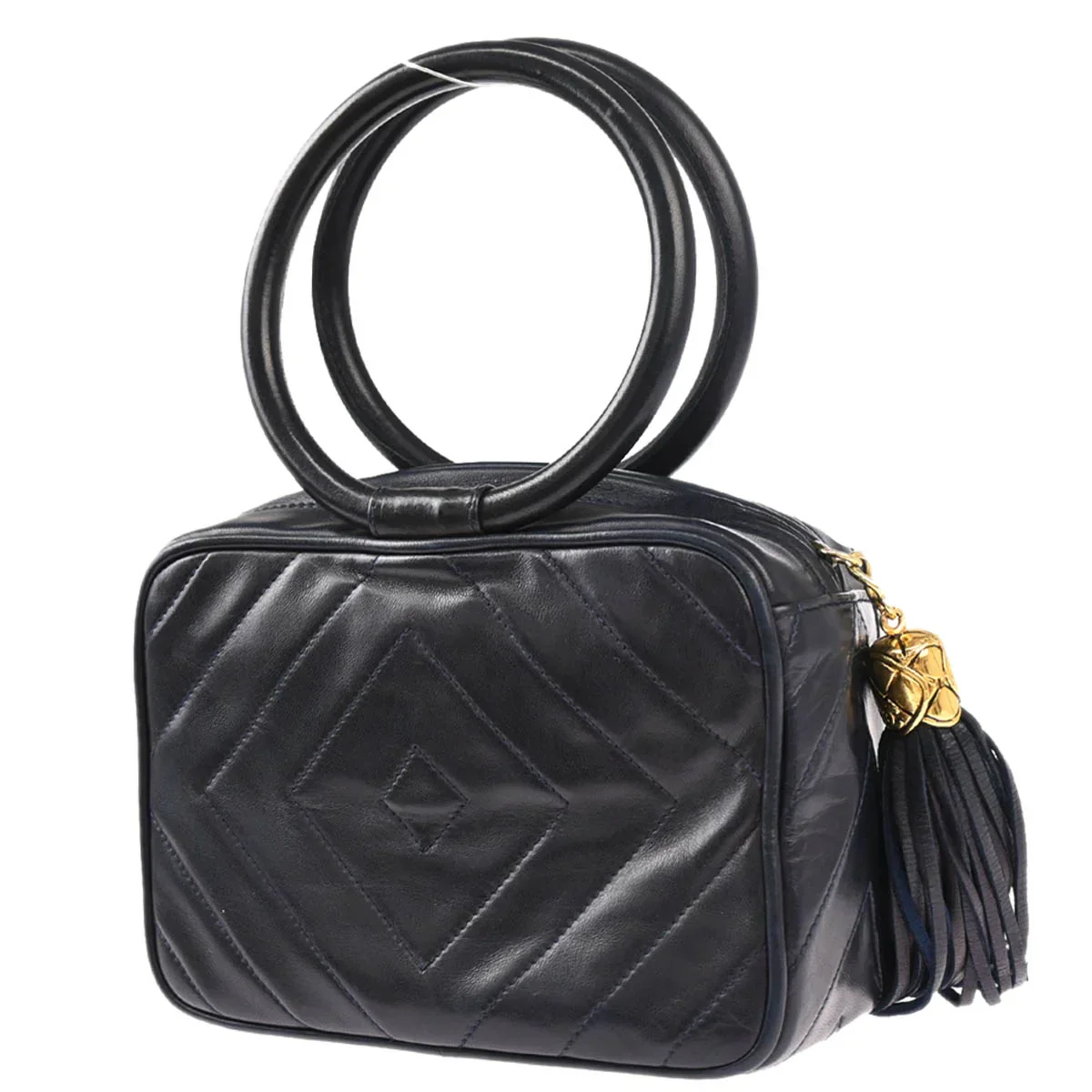 Chanel 1989-1991 Navy Lambskin Fringe Handbag - Image 2
