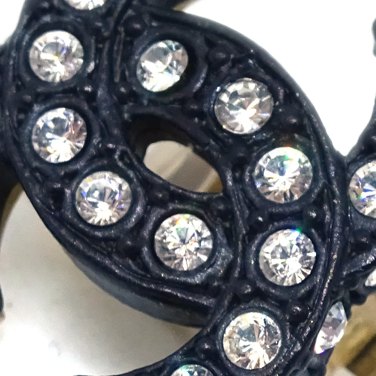Chanel CC Black Rhinestone Earrings Clip-On 02A - Image 2
