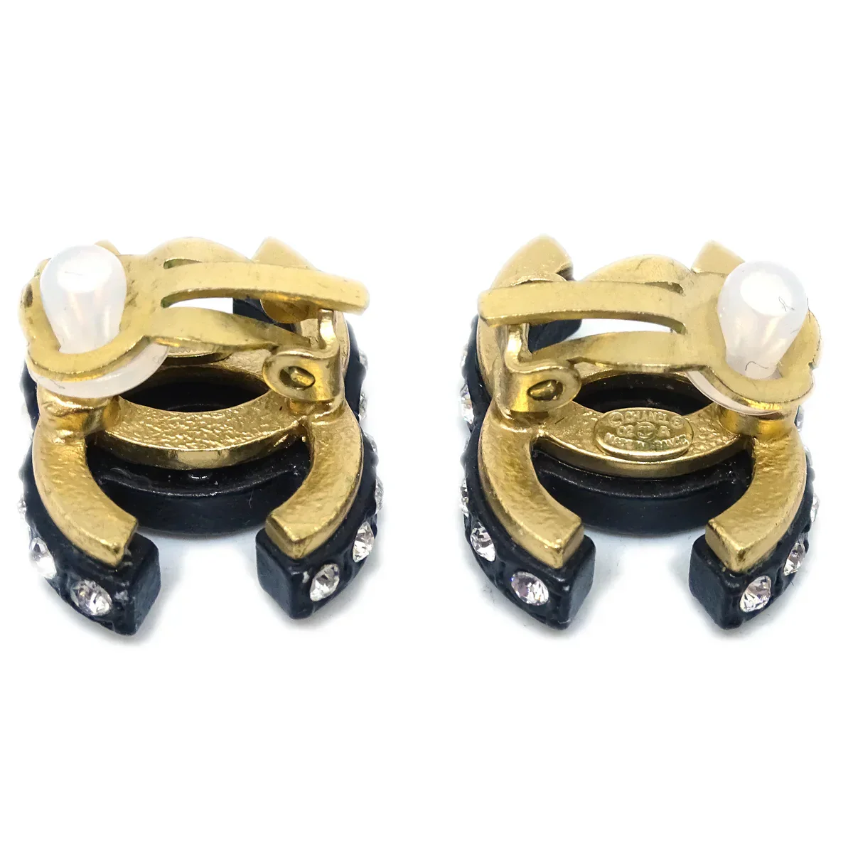 Chanel CC Black Rhinestone Earrings Clip-On 02A - Image 3
