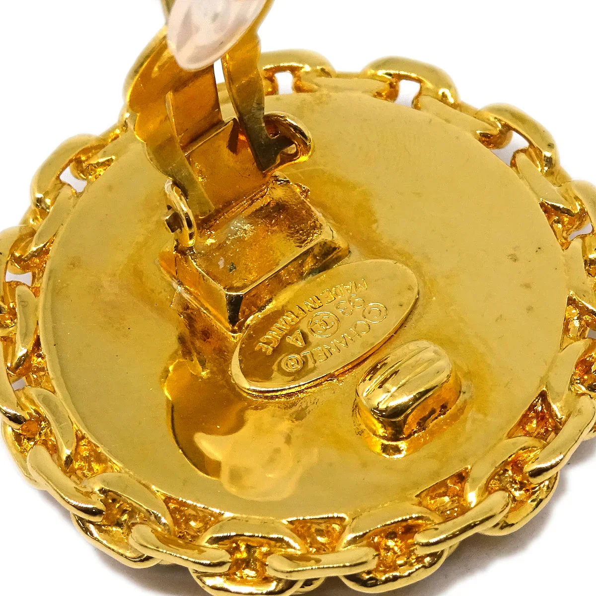 Chanel Button Earrings Clip-On Black Gold 93A - Image 4