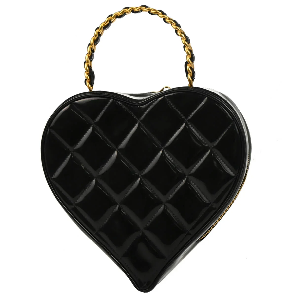 Chanel Black Patent Leather Heart Vanity Handbag - Image 2