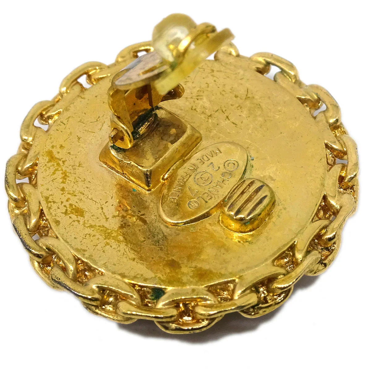 Chanel Button Earrings Clip-On Black Gold 27 - Image 4