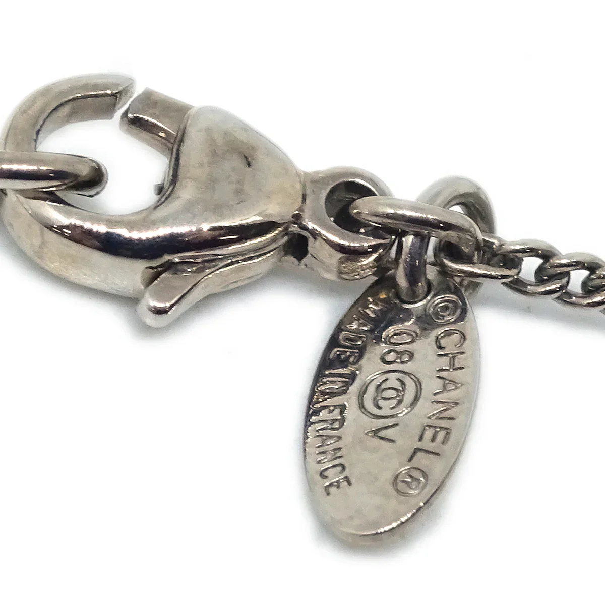 Chanel CC Chain Necklace Silver White 08V - Image 2