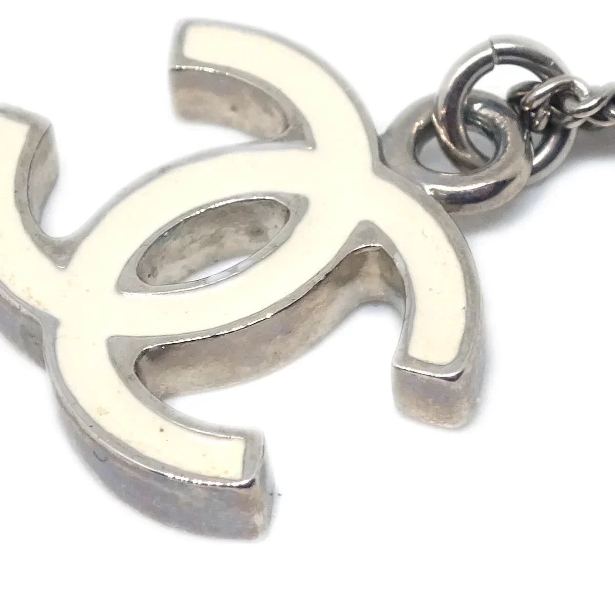 Chanel CC Chain Necklace Silver White 08V - Image 3