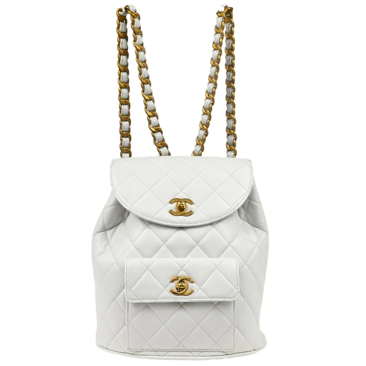 Chanel 1991-1994 White Lambskin Large Duma Backpack