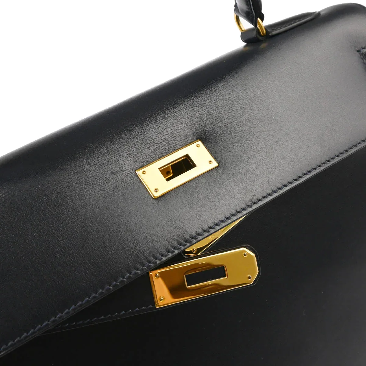 Hermes 1996 Navy Box Calf Kelly 32 Sellier 2way Shoulder Handbag - Image 7