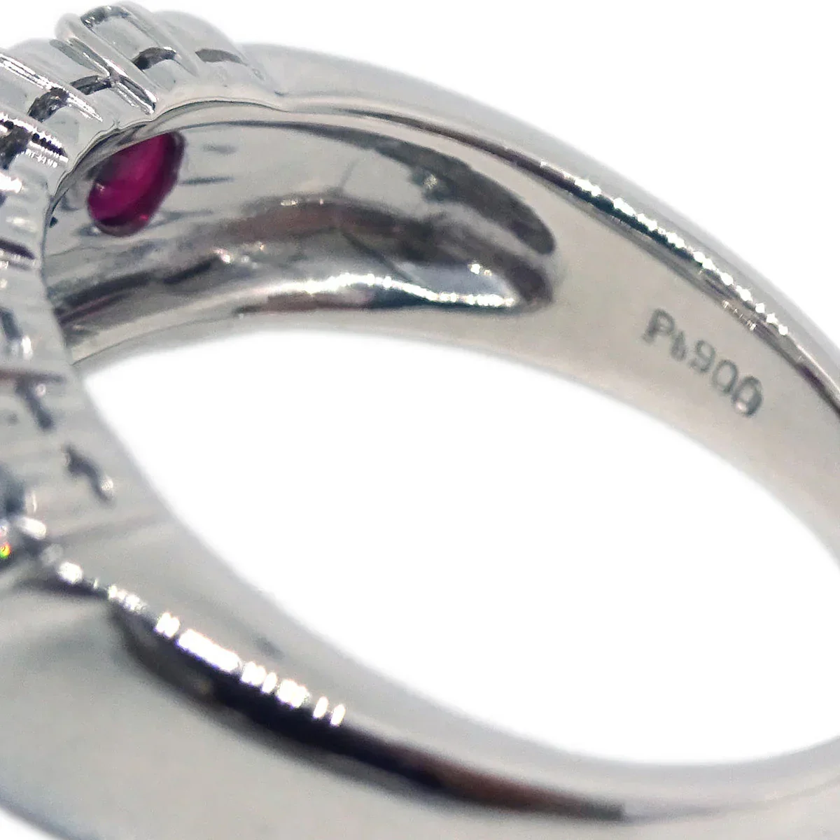 Ring PT900 Diamond Ruby Silver #51 #11 - Image 4