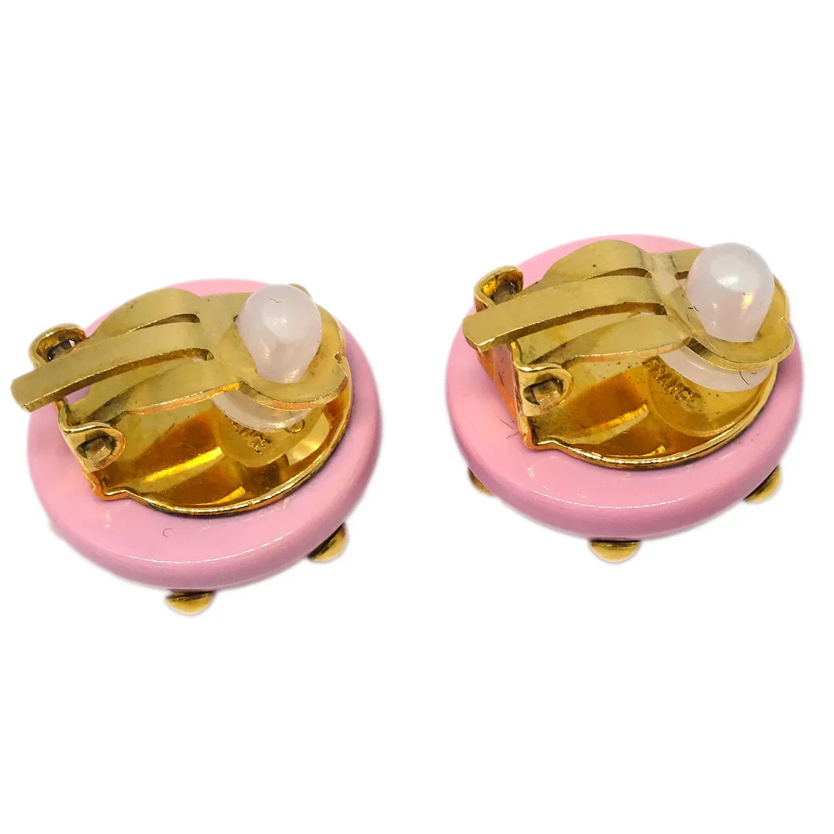 Chanel Button Earrings Clip-On Pink 96C - Image 3