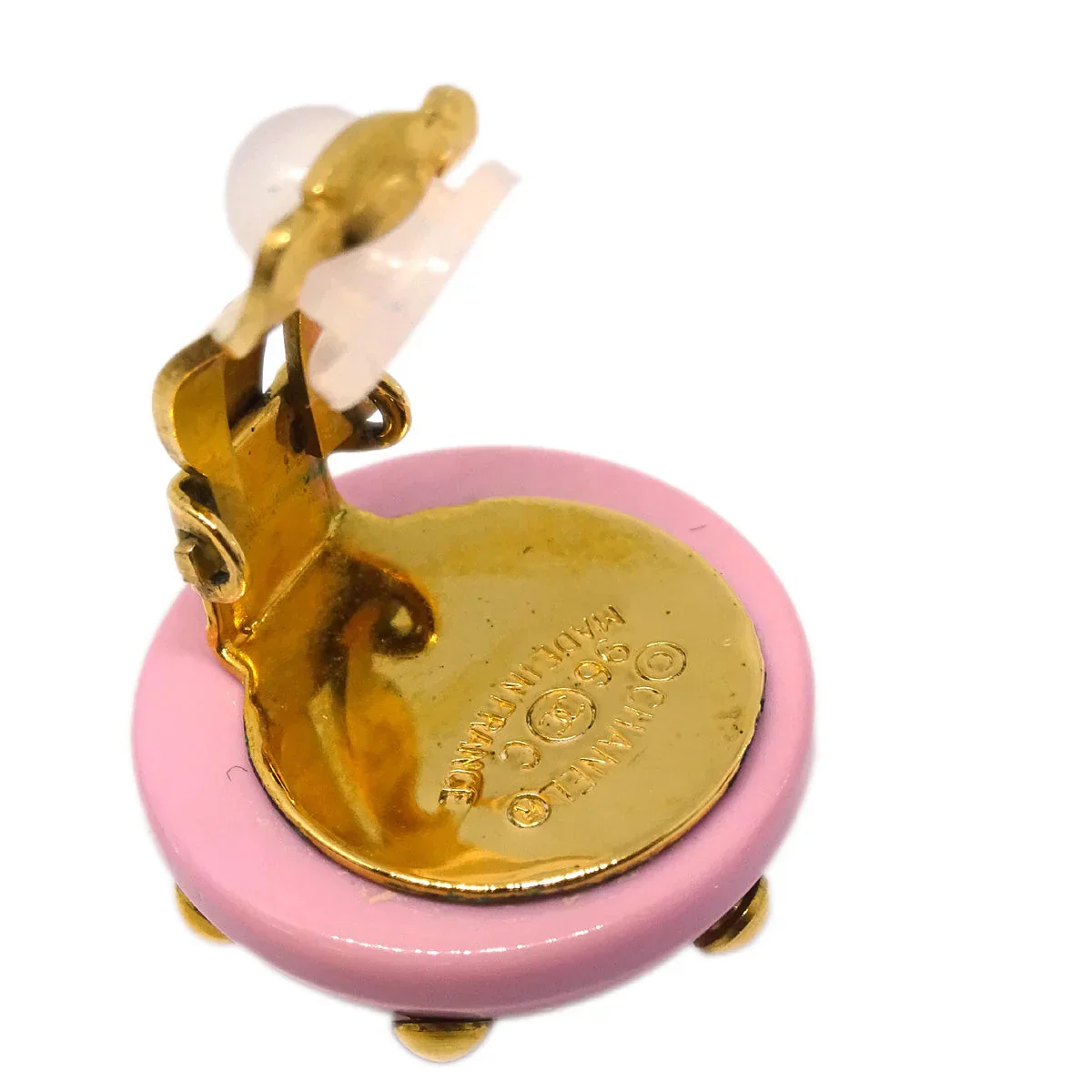 Chanel Button Earrings Clip-On Pink 96C - Image 4