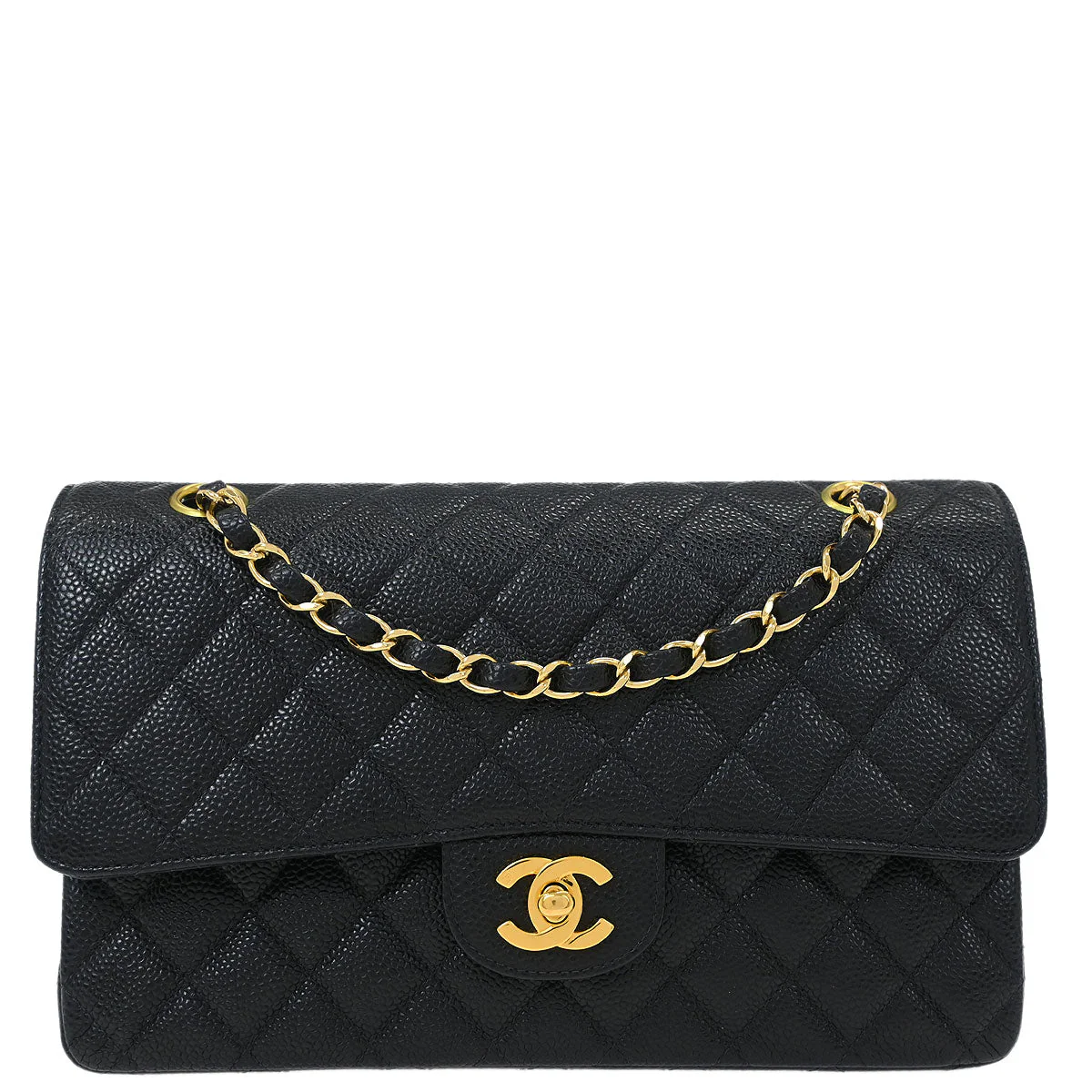 Chanel 1997-1999 Black Caviar Medium Classic Double Flap Shoulder Bag