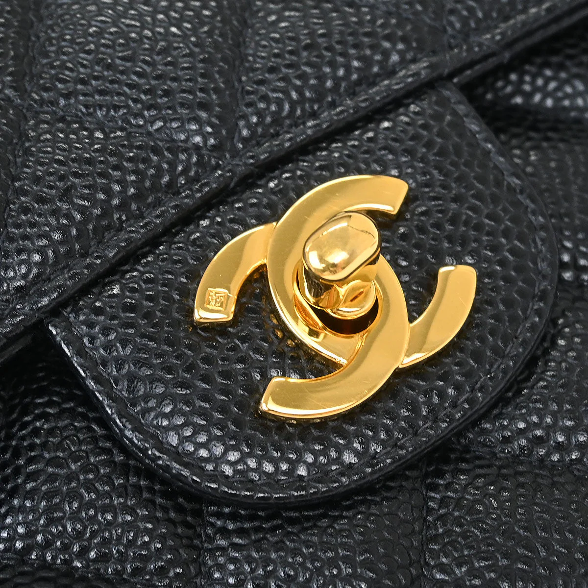 Chanel 1997-1999 Black Caviar Medium Classic Double Flap Shoulder Bag - Image 2
