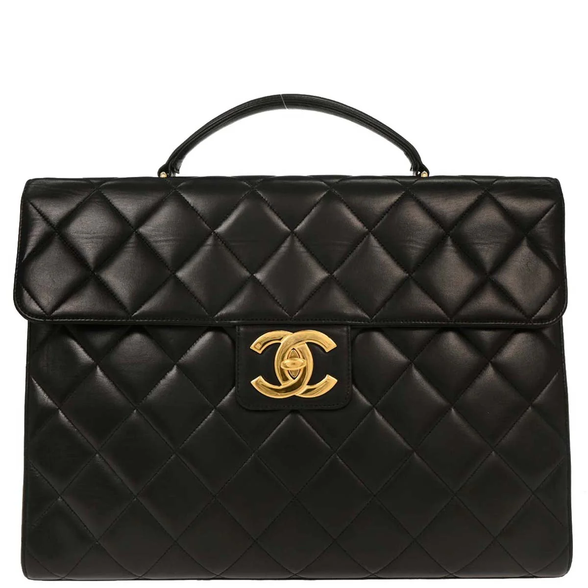 Chanel 1996-1997 Black Lambskin Business Briefcase Handbag