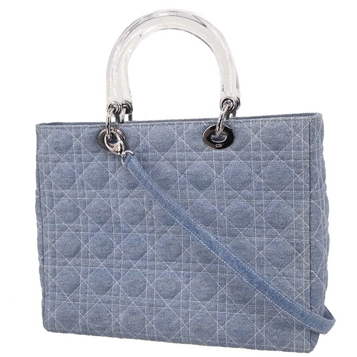 Christian Dior Light Blue Denim Large Lady Dior Cannage 2way Shoulder Handbag - Image 2