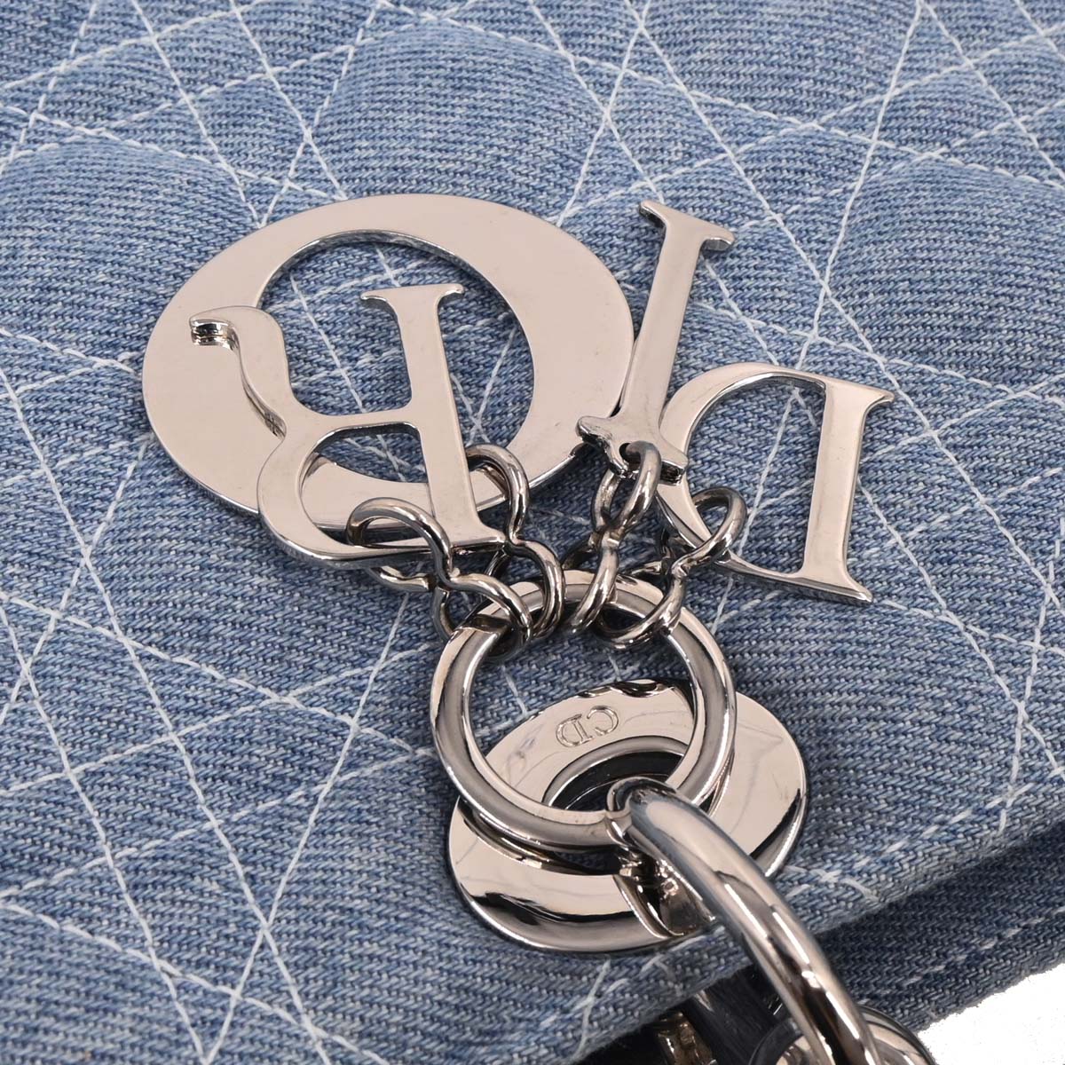 Christian Dior Light Blue Denim Large Lady Dior Cannage 2way Shoulder Handbag - Image 4