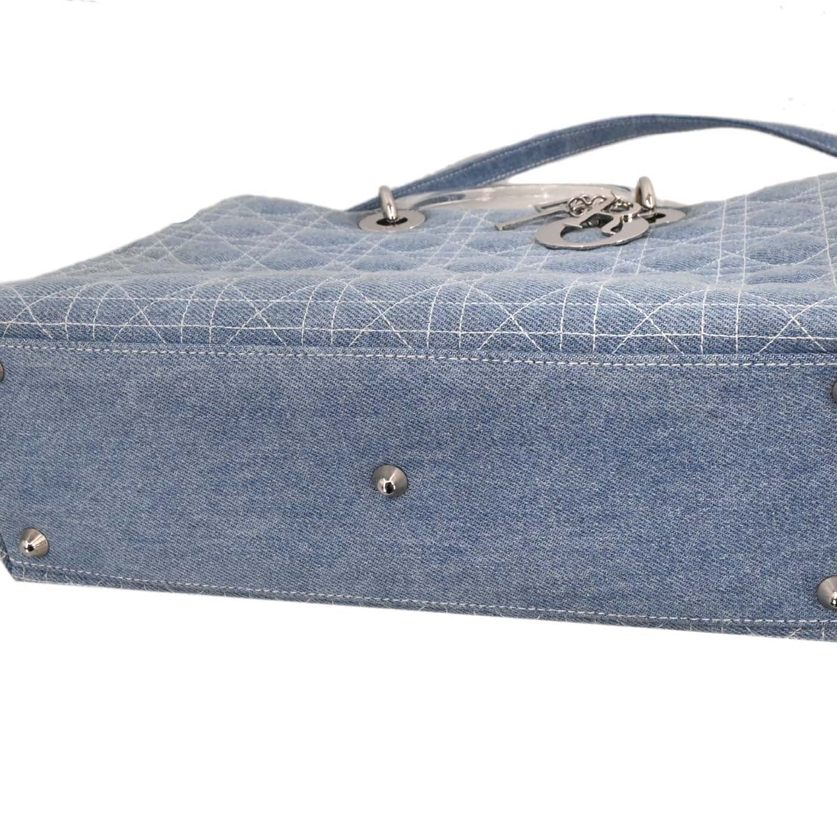 Christian Dior Light Blue Denim Large Lady Dior Cannage 2way Shoulder Handbag - Image 6