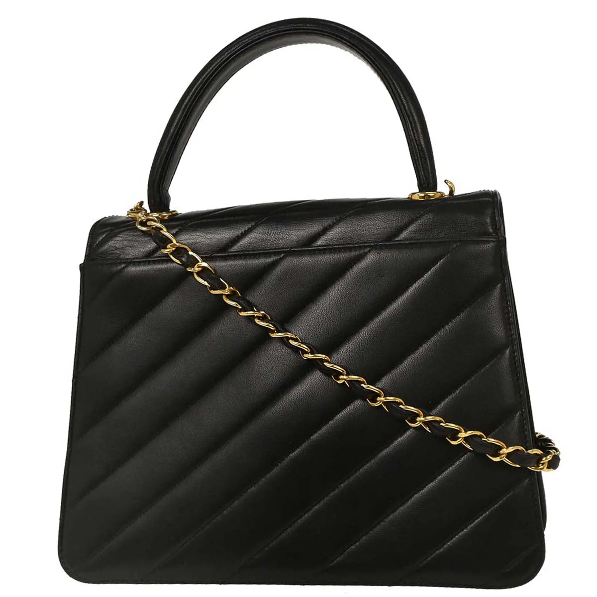 Chanel 1991-1994 Black Lambskin Kelly 2way Shoulder Handbag - Image 2