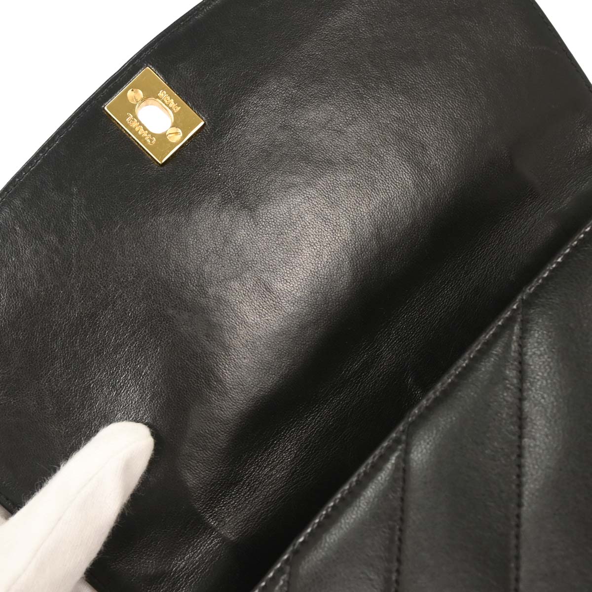 Chanel 1991-1994 Black Lambskin Kelly 2way Shoulder Handbag - Image 7