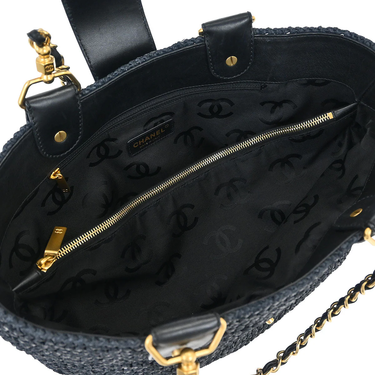 Chanel 2005-2006 Black Straw Chain Tote Handbag - Image 7