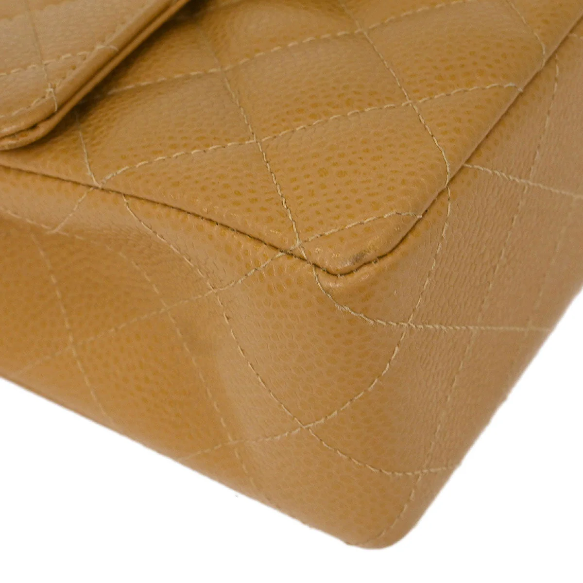 Chanel 2003-2004 Beige Caviar Mini Classic Square Flap Bag - Image 3