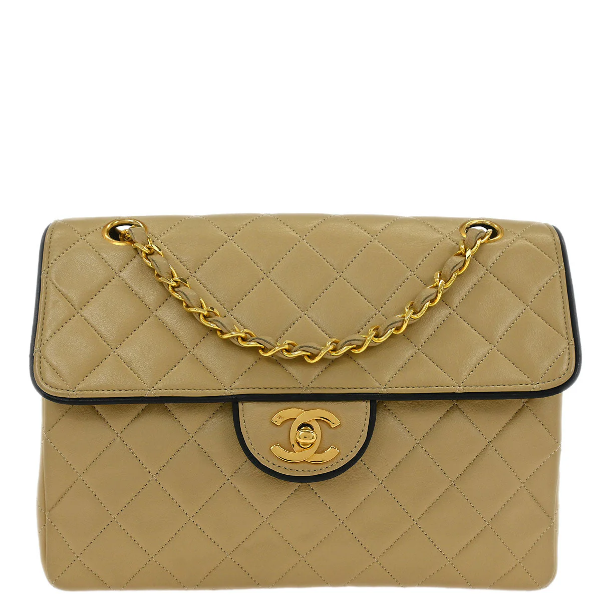 Chanel Beige Lambskin Single Flap Shoulder Bag