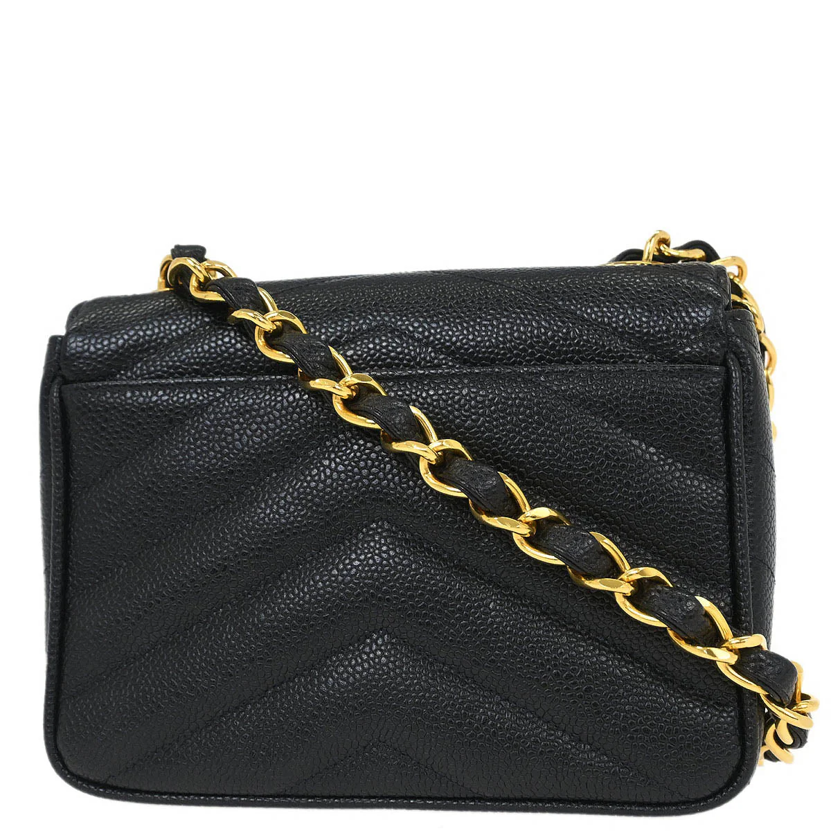 Chanel 1994-1996 Black Caviar Chevron Single Flap Shoulder Bag - Image 2