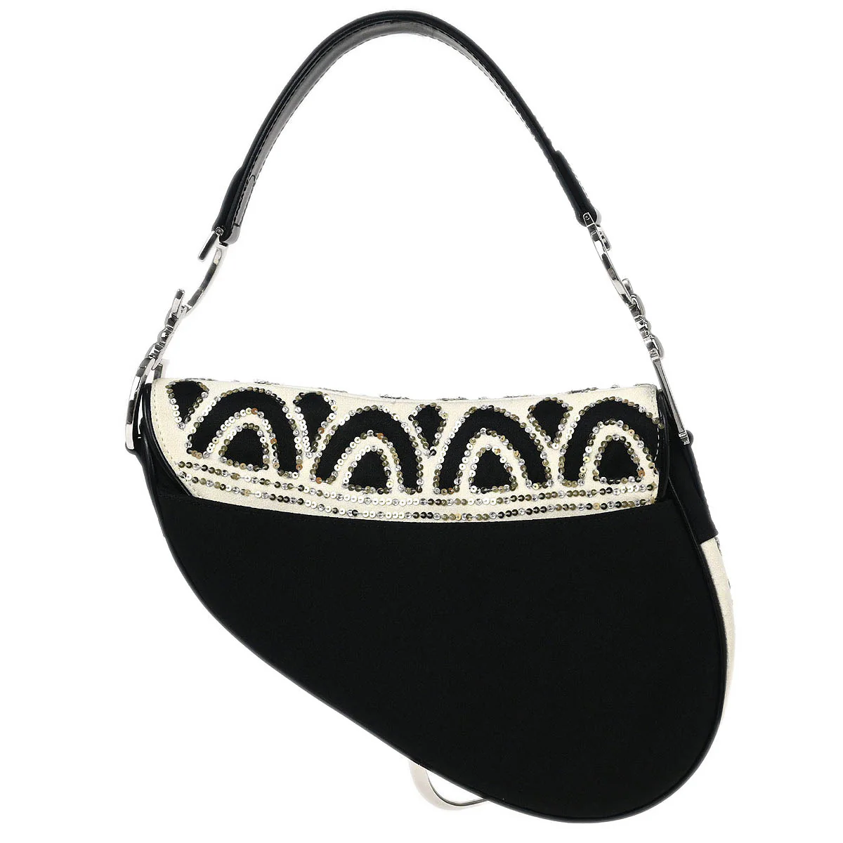 Christian Dior Black White Satin Sequins Saddle Handbag - Image 2