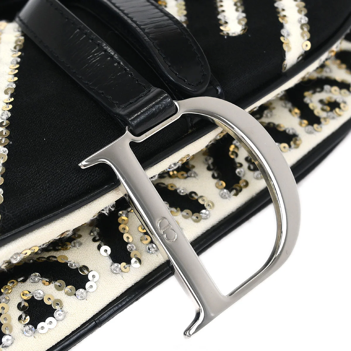Christian Dior Black White Satin Sequins Saddle Handbag - Image 3